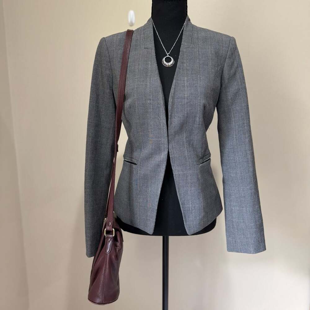 Office Siren Grey Plaid Fitted Blazer 6P Calvin Klein